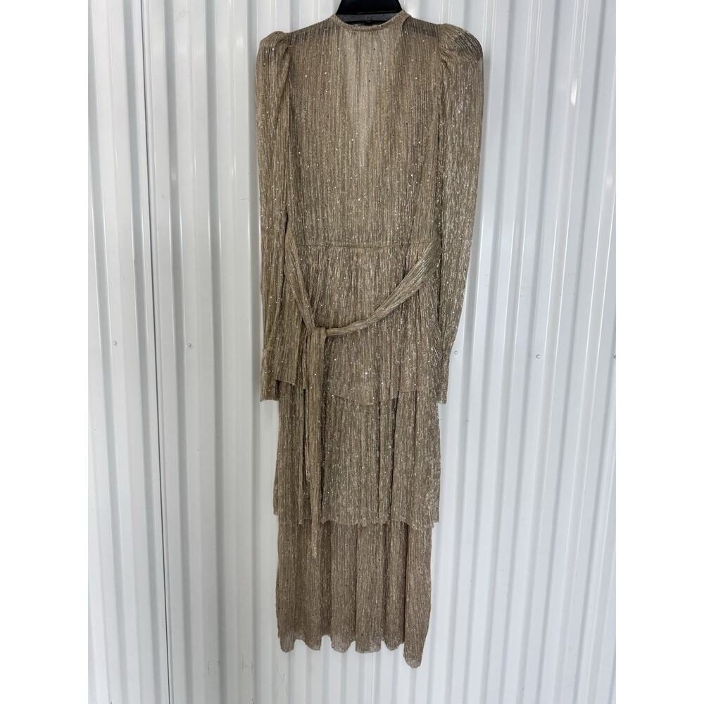 Sabina Musayev Women's Gold Semi-Sheer Midi Dress Size Medium - Picture 2 of 5